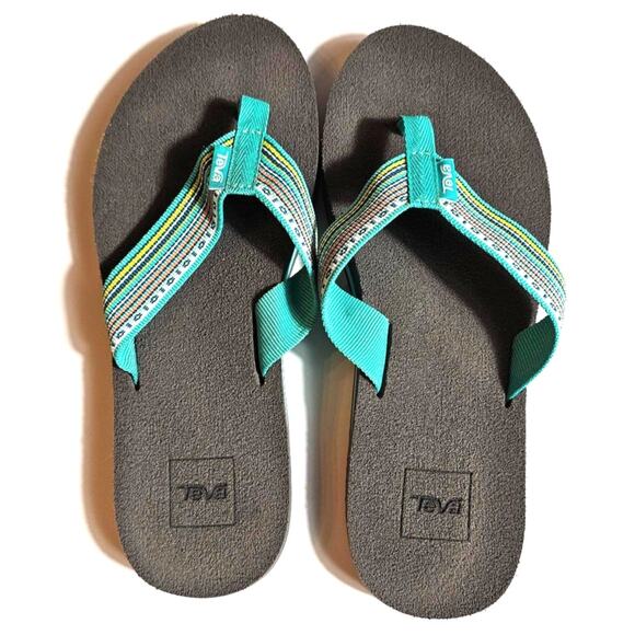 Teva Mush Flip Flop Out of Production Teal with Gray Sole 8 - Picture 1 of 4
